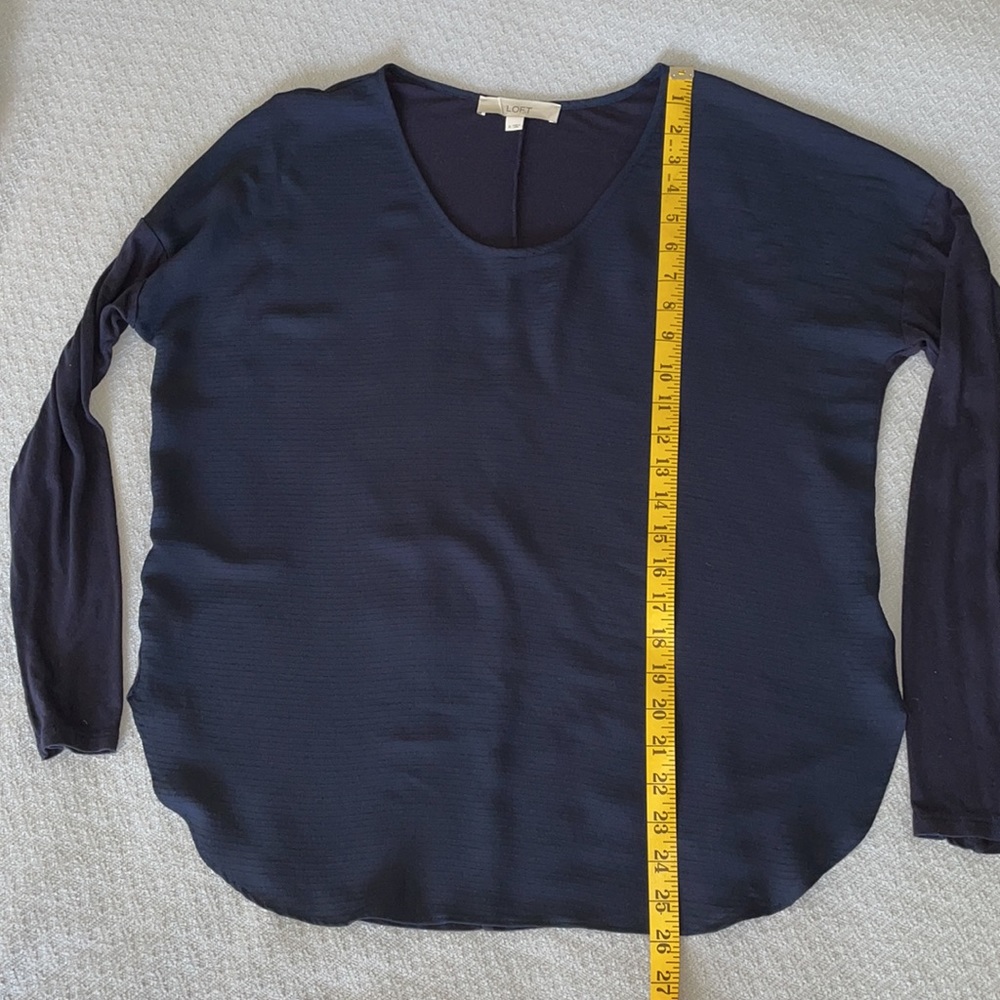 Loft Mixed Media Navy Blouse - Picture 11 of 13